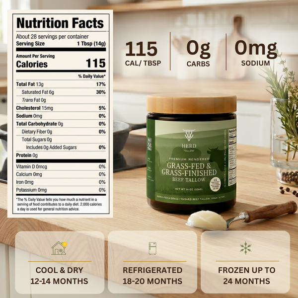 Grass-Fed & Grass-Finished Beef Tallow - 14oz